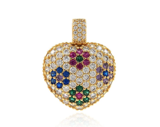 18K Gold Filled Heart Pendant, Football Charm, Micropavé CZ Sports Charm, Love Charm, DIY Jewelry Accessories, 29x23x9.5mm