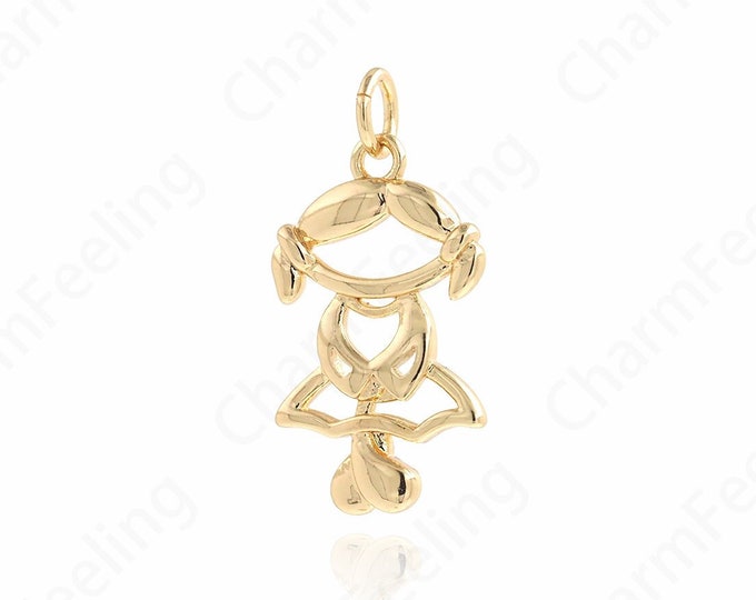 Girl Charm, 18K Gold Filled Girl Necklace, Micropavé CZ Kids Charm, Girl Pendant, DIY Jewelry Supplies, 23x12.5x2mm