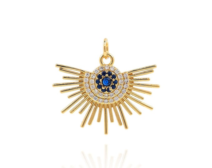Micropavé CZ Eye Pendant, 18K Gold Filled Eye Pendant, Eye Necklace, Eye Charm, DIY Jewelry Accessories 22x24.5x3.5mm