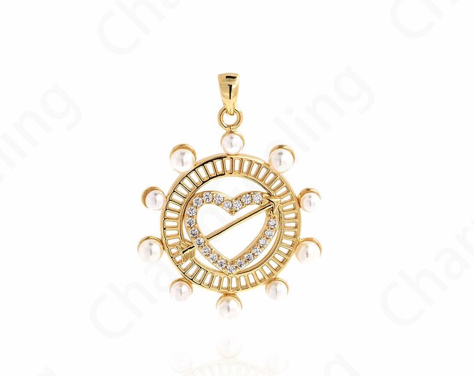 Pearl Love Pendant, 18K Gold Filled Round Pendant, Micropavé CZ Heart Necklace, CZ Love Necklace, Heart Charm, 34x24.5x3.7mm