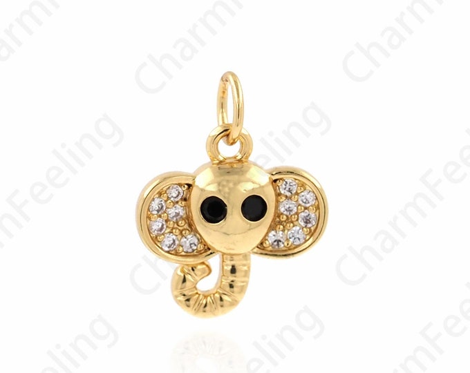 Micropavé CZ Elephant Pendant, 18K Gold Filled Elephant Pendant,Gold Animal Pendant, Elephant Jewelry, DIY Jewelry Making 13.3x14x3mm