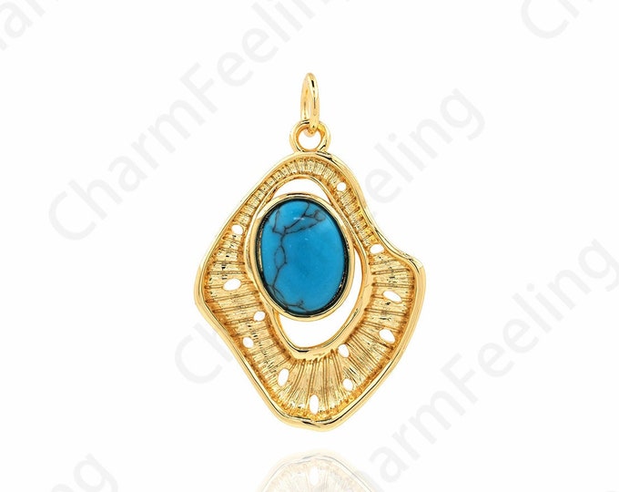 Shaped Pendant,Dainty Pendant, 18K Gold Filled Gemstone Charm, Turquoise Pendant,Micropavé CZ Shaped Charm,DIY Jewelry Supplies, 28x18x4.8mm