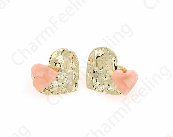 1 Pair,18K Gold Filled Heart Earrings, Micropavé CZ Love Earrings,Enamel Earrings, Pierced Earrings, DIY Jewelry Accessories, 19.5x17mm
