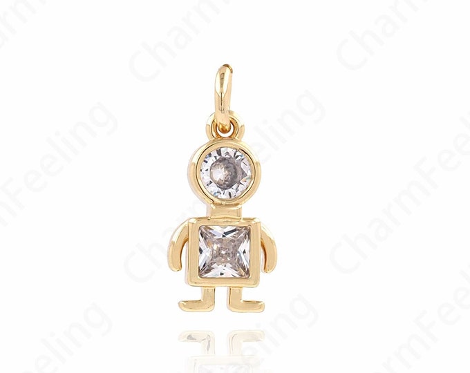 Boys Necklace, 18K Gold Filled Boys Charm, Boys Pendant, Micropavé CZ Kids Charm, DIY Jewelry Supplies, 18x8x3mm