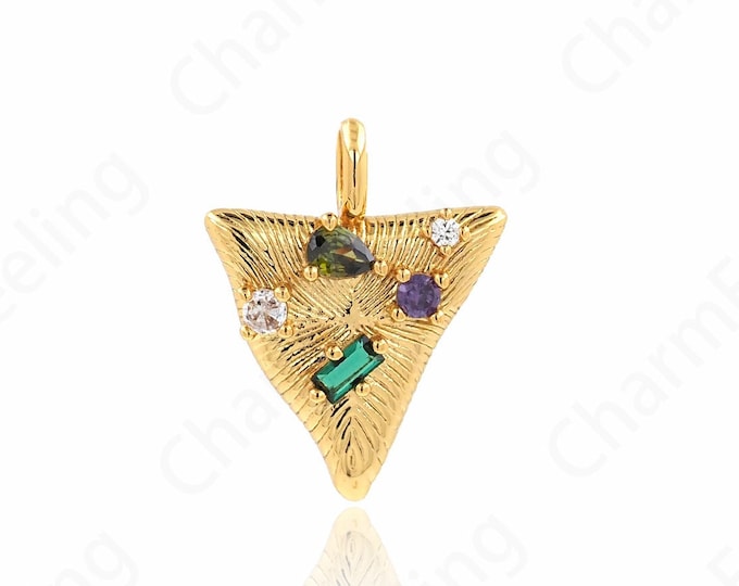 Micropavé CZ Triangle Necklace,Suitable for DIY Jewelry Making Accessories,Triangle Pendant,18K Gold Filled Rectangular Charm,21.7x17x3.5mm