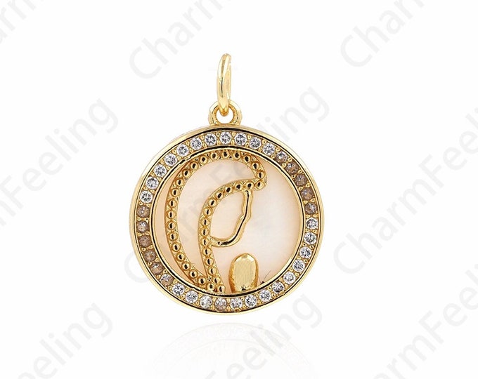 Mother Pendant, Micropavé CZ Shell Necklace, 18K Gold Filled Figure Necklace, Round Pendant, Mother's Day Gift, DIY Jewelry Supplies
