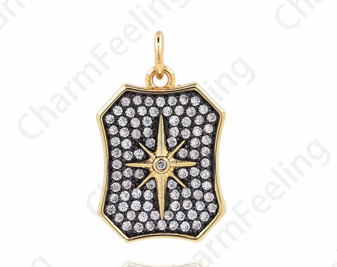 Polaris Pendant,18K Gold Filled Brass Medallion,Micropavé CZ North Star Pendant,Star Rectangle Charm，DIY Jewelry Supplies,22x13.5x3mm