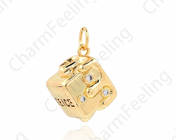 Cake Charm, Cake Pendant,18K Gold Filling Food Charm, Micropavé CZ Birthday Necklace, DIY Jewelry Supplies,27x12x12mm