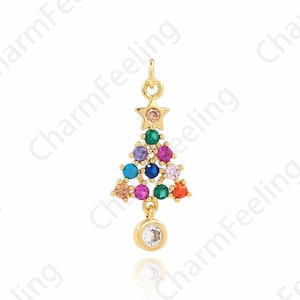 Christmas Tree Charm, Micropavé CZ Christmas Gift Charm, 18K Gold Filled Christmas Tree Pendant, Christmas Tree Necklace,25.5x10.5x2mm