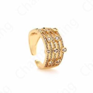 Micropavé CZ Everyday Rings, 18K Gold Filled Adjustable Rings, Ring Charm, Round Rings, Gold Open Rings, DIY Jewelry Supplies
