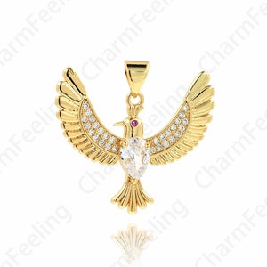 Micropavé CZ Animal Necklace, 18K Gold Filled Bird Pendant, Bird Necklace, Bird Charm, Animal Charm, 25.4x26.9x3.6mm