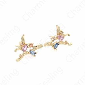 Micropave CZ Butterfly Earrings, Insect Earrings, 18K Gold Filled Butterfly Earrings, Butterfly Charm, Animal Charm 19.5x20.6x16mm