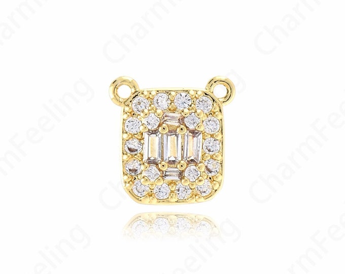 Micropavé CZ Rectangular Pendant, 18K Gold Filled Geometric Necklace, Medal Charm, Suitable For DIY Jewelry Making Accessories,11x11x3.3mm
