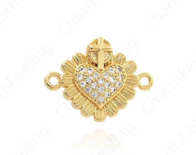 Heart-Shaped Connector,Micropavé CZ Dainty Connector,18K Gold Filled Love Connector,DIY Bracelet Accessories,20.8x16.5x3.7mm