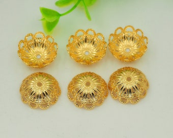 10 pc's 18K Gold Filled Flower Bead Caps, Pearl Caps, Ronde Bead Caps, Flower Caps, Spacer Sieraden, Messing Caps, DIY Gouden Sieraden Maken,