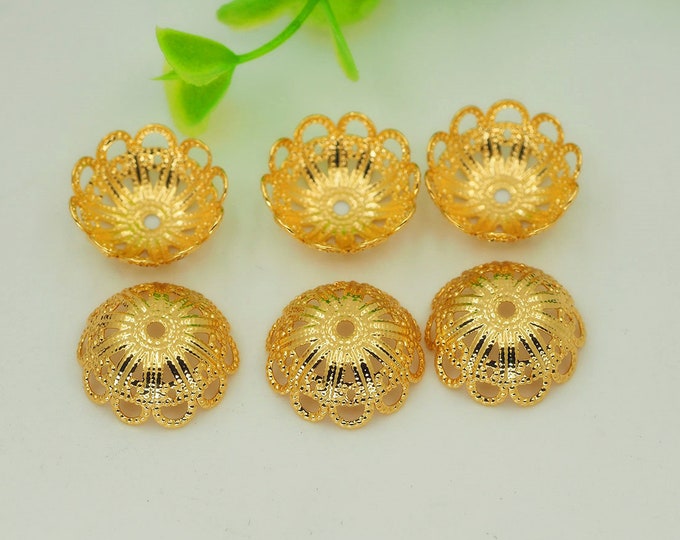 10 pcs 18K Gold Filled Flower Bead Caps,Pearl Caps,Round Bead Caps,Flower Caps,Spacer Jewelry, Brass Caps, DIY Gold Jewelry Making,