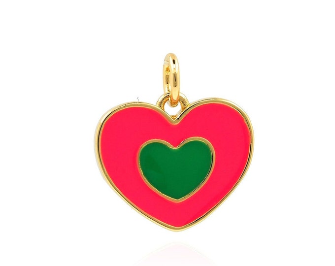 Heart Pendant, Love Charm, 18K Gold Filled Enamel Heart Necklace, Heart Charm, DIY Jewelry Supplies, 16.5x15x1.7mm
