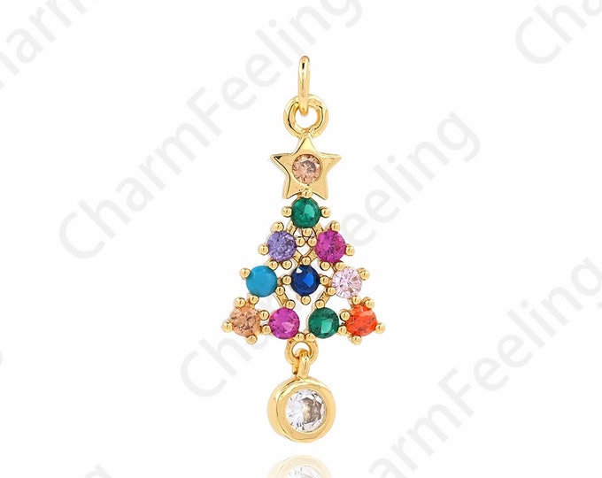 Christmas Tree Charm, Micropavé CZ Christmas Gift Charm, 18K Gold Filled Christmas Tree Pendant, Christmas Tree Necklace,25.5x10.5x2mm