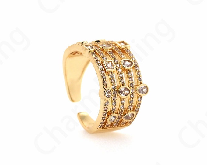 Micropavé CZ Everyday Rings, 18K Gold Filled Adjustable Rings, Ring Charm, Round Rings, Gold Open Rings, DIY Jewelry Supplies