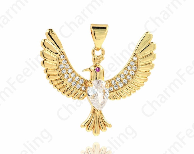 Micropavé CZ Animal Necklace, 18K Gold Filled Bird Pendant, Bird Necklace, Bird Charm, Animal Charm, 25.4x26.9x3.6mm