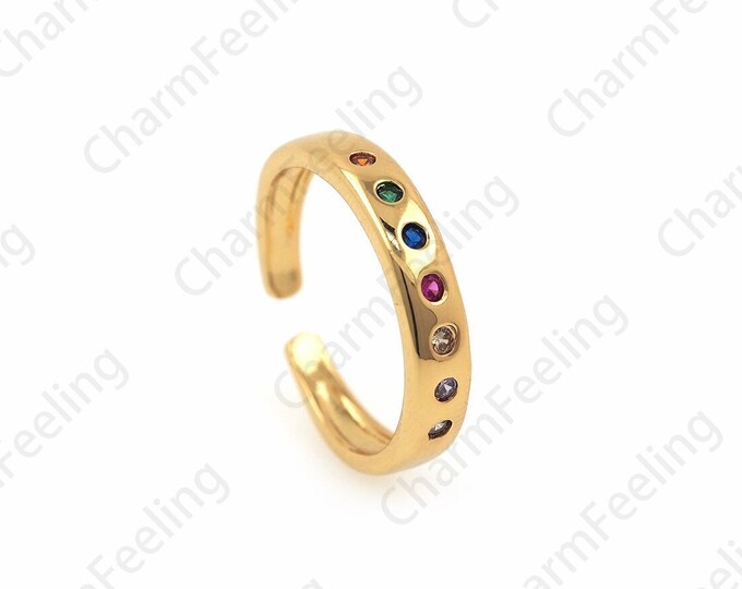 18K Gold Filled Daily Ring, Micropavé CZ Minimalist Thin Ring, Adjustable Ring, Stackable Ring, Gold Open Ring, Simple Charm