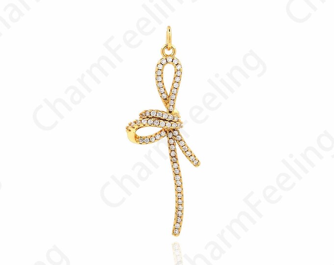 Dainty Charm, Bow Charm, Bow Pendant,18K Gold Filled Knot Necklace, Micropavé CZ Pendant Accessories, DIY Jewelry Supplies, 42x14.5x5mm
