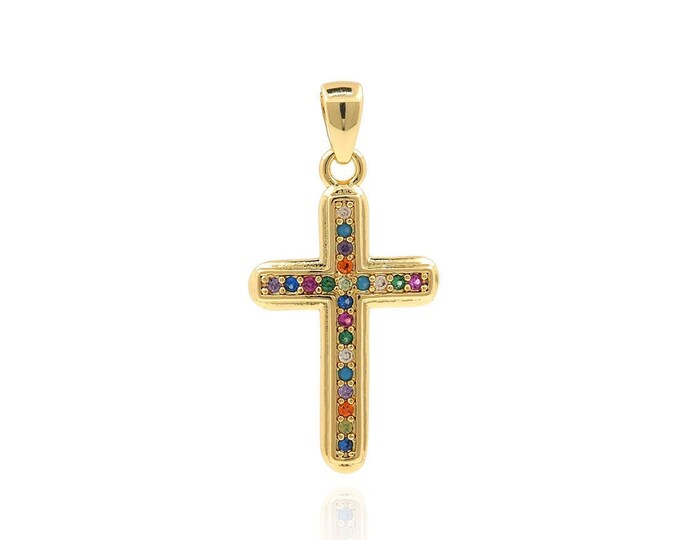 Cross Necklace, Micropavé CZ Religious Charm, 18K Gold Filled Cross Charm, Christian Pendant, DIY Jewelry Supplies, 26x12.5x2.2mm