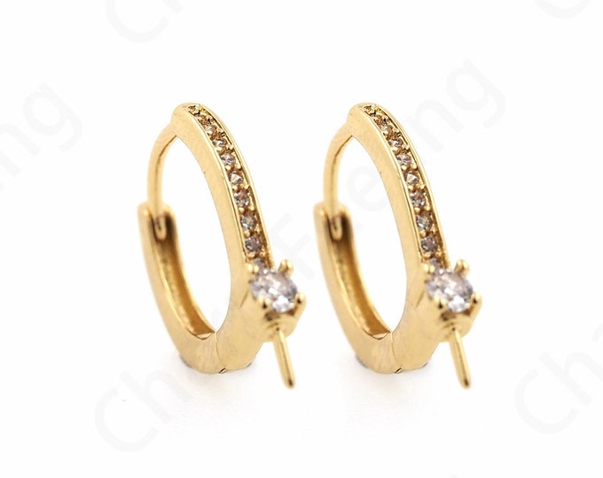 1 Pair,Round Pendants,18K Gold Filled Round Earrings,Micropave CZ Gold Earrings,Hollow Earrings,Earring Charm,13.4x18x2.8mm