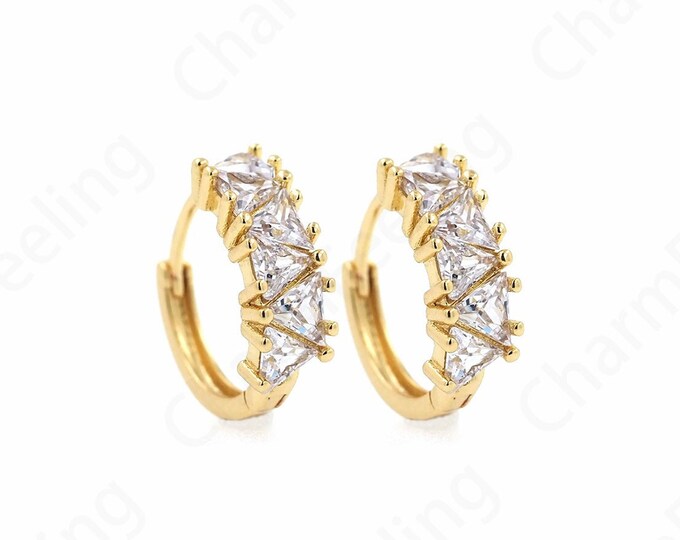 1 Pair,Micropave CZ Round Earrings,Geometric Earrings, Gold Earrings Charm, 18K Gold Filled Simple Earrings,Gift for Her 15x16.5x5.5mm