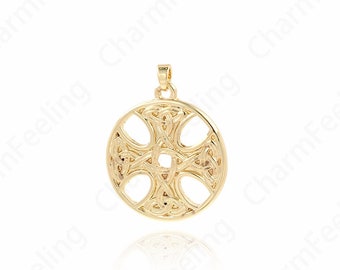 Coin Pendant, 18K Gold Filled Hammered Necklace, Flat Necklace, Hammered Charms, DIY Jewelry Supplies, 33.5x26x2.8mm