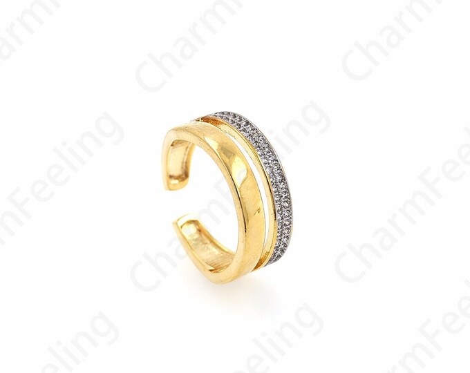 MicroPavé CZ Daily Ring, 18K Gold Filled Adjustable Ring,Thick Gold Ring, Daily Ring, Gold Open Ring, Simple Charm,