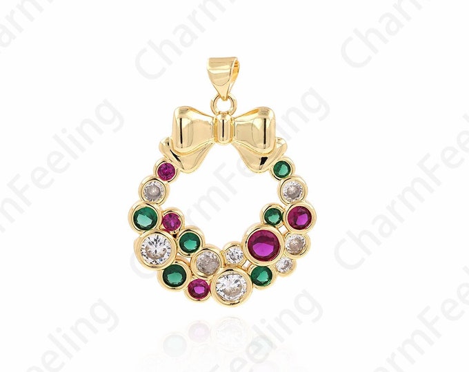 Decorative Necklace, Bow Pendant, Micropavé CZ Knot Charm, 18K Gold Filled Bow Charm, DIY Jewelry Supplies,34.6x25.6x3.3mm