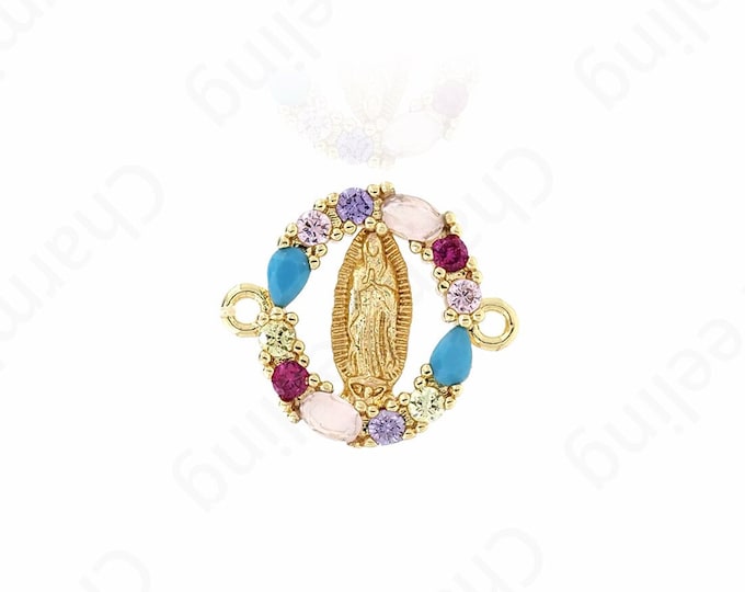 Religious Charm,18K Gold Filled Catholic Charm,Notre Dame Connector,Micro-pavé CZ Religious Connector,DIY Jewelry Accessories,14x12.5x2mm