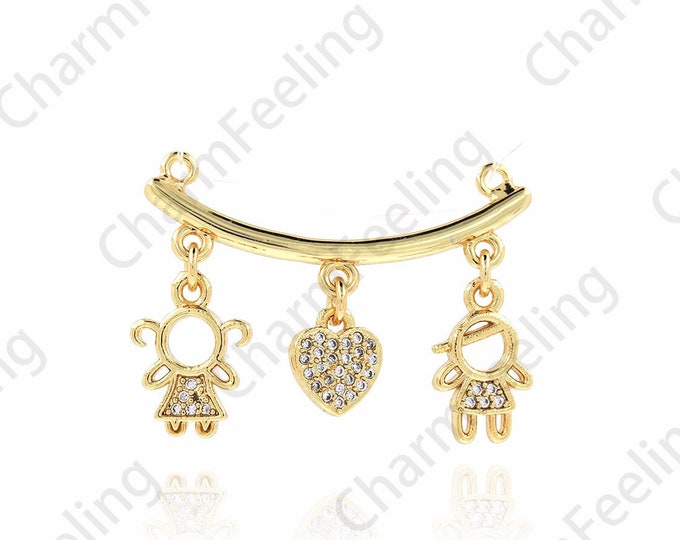 Micropavé CZ Heart Pendant, 18K Gold Filled Love Pendant, Couple Charm, Kids Charm, DIY Jewelry Accessories, 31x22.5x1.7mm