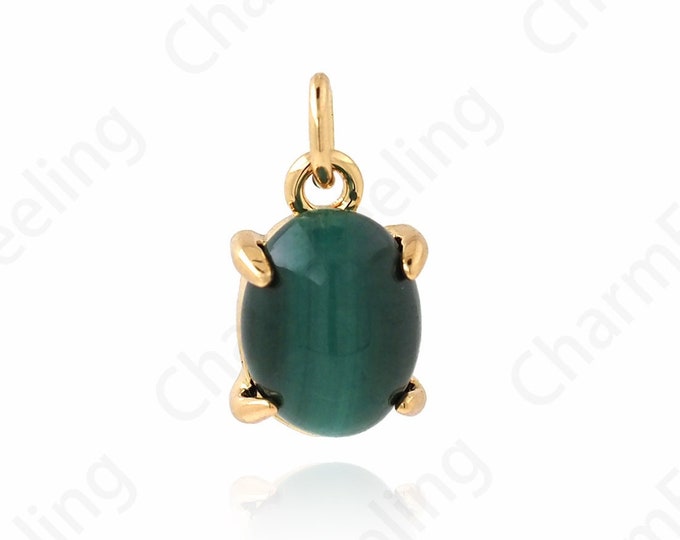Malachite Pendant,Oval Pendant,18K Gold Filled Stone Pendant,Natural Stone Charm,Micropavé CZ Egg Necklace,DIY Jewelry Supplies,12.5x6.8x5mm