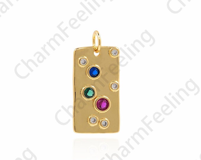 18K Gold Filled Rectangular Necklace, Gold Rectangular Charm, Micropaved CZ Bar Pendant, DIY Jewelry Accessories 22.5x10.5x1.8mm