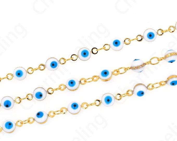 Enamel Eye Chain,18K Gold Filled Welded Chain,Oval Chain,Semi-Finished Oval Chain, Eye Charm,DIY Necklace and Bracelet Making Supplies,