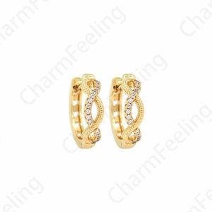 Sinfinity Love Earrings, Micropavé CZ Twist Earrings, 18K Gold Filled Round Earring,Gold Earrings, Earring Charm,15x15.5x4mm