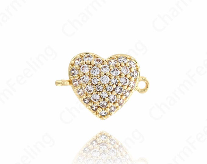 Heart Connector, 18K Gold Filled Heart Charm, Double Heart Connector, Love Connector, DIY Jewelry Supplies, 11x15.5x4mm