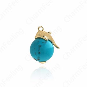 Turquoise Nautical Charm, Dolphin Pendant, Dolphin Charm, 18K Gold Filled Marine Life Necklace,DIY Jewelry Accessories, 16.5x12.5x10.5mm