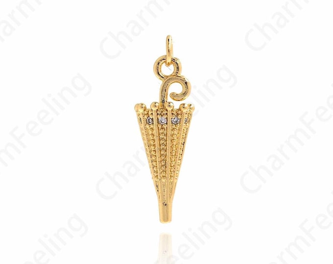 Umbrella Pendant, 18K Gold Filled Umbrella Necklace,Umbrella Charm, DIY Jewelry Supplies,24x7.8x3.5mm