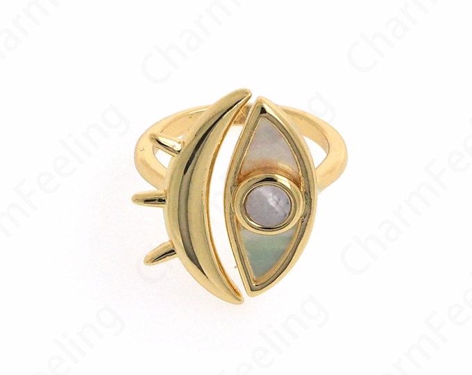 Gold Open Ring, Eye Ring, 18K Gold Filled Eye Ring,Adjustable Ring, Eye Decoration, Enamel Magic Eye Ring, Enamel Charm, Eye Charm