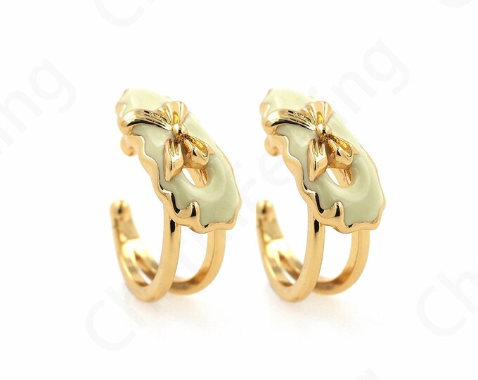 Enamel Ear Clip Earrings,18K Gold Filled Simple Earrings,Ladies Ear Clips,Pierced Earrings,Twist Ear Clips,Gift for Her,19x18.5x8.5mm