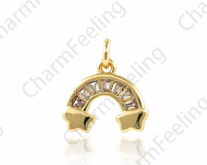 Rainbow Pendant, Micro-pavé CZ Rainbow Charm, 18K Gold Filled Colorful Necklace,Suitable for DIY Jewelry Making Accessories, 11.5x12.5x1.5mm