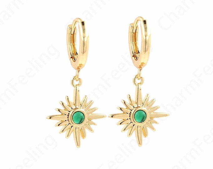 Micropavé CZ Sun Stud Earrings, 18K Gold Filled Round Earrings, Sun Earrings, Sunshine Charm, DIY Jewelry Supplies, 30x14x15mm