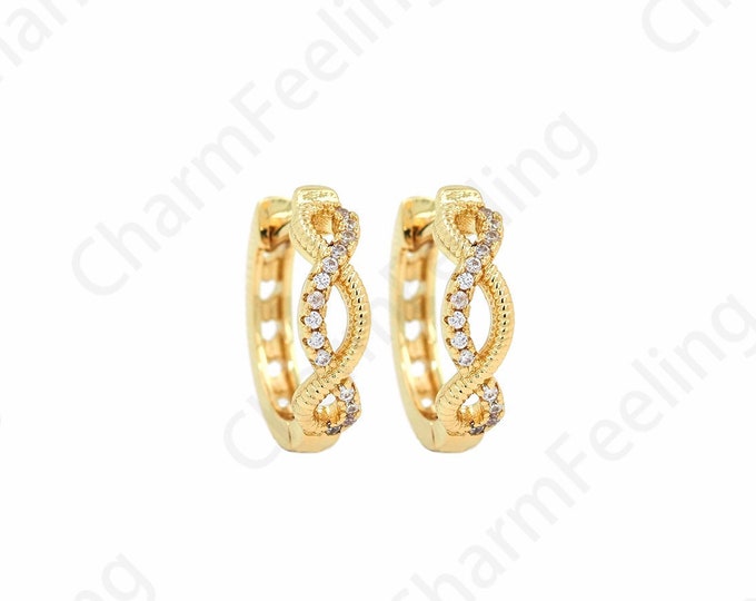 Sinfinity Love Earrings, Micropavé CZ Twist Earrings, 18K Gold Filled Round Earring,Gold Earrings, Earring Charm,15x15.5x4mm