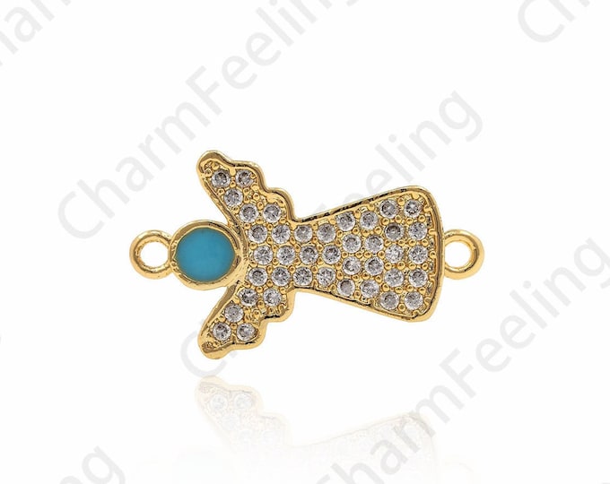 Enamel Micro-Pave Angel Connector, Angel Charm, Angel Pendant, Angel Jewelry, DIY Jewelry Making Accessories 11.4x19.5x1.6mm 1pcs