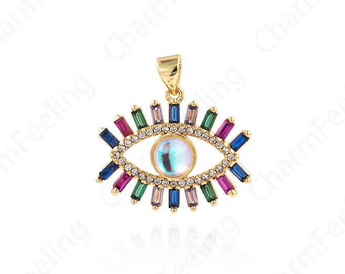 Micropavé CZ Lucky Eye Necklace, Eye Charm, 18K Gold Filled Beautiful Eye Pendant, DIY Jewelry Accessories, 23.5x23x5.5mm
