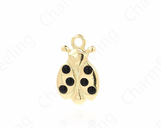 Alloy Ladybug Pendant, 18K Gold Filled Beetle Necklace, Insect Charms, Ladybug Charms, DIY Jewelry Supplies, 20.5x13.5x2mm