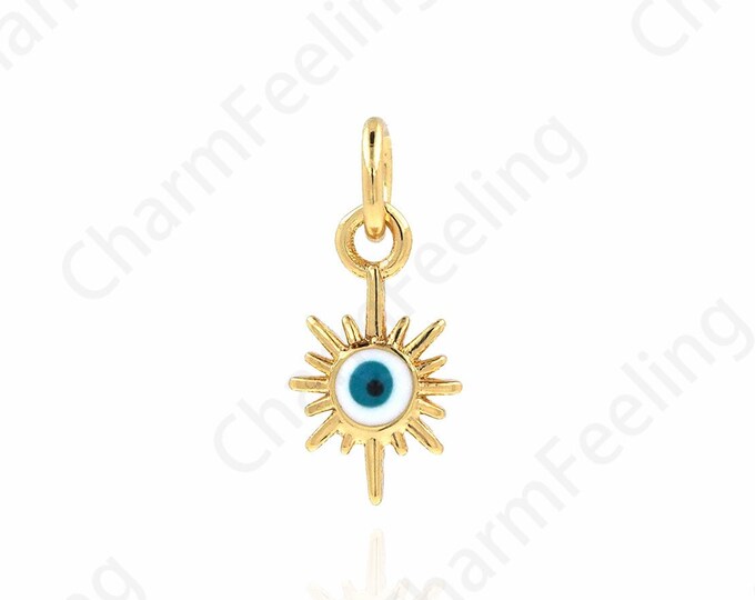 18K Gold Filled with Devil's Eye Charm, Sun Eye Pendant, Sun Charm, Micropavé CZ Sunshine Necklace, DIY Jewelry Accessories, 15x6.7x2.1mm